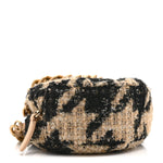 Wool Tweed Lambskin Quilted Chanel 19 Round Clutch With Chain and Coin Purse Beige Black