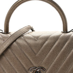 Metallic Caviar Chevron Quilted Small Coco Handle Flap Light Gold