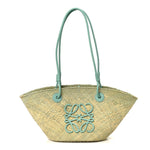 Calfskin Raffia Small Anagram Basket Tote Bag Natural Fresh Mint