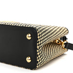 Raffia Calfskin Capucines MM Black Ecru