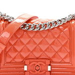 Patent Calfskin Quilted Small Plexiglass Boy Flap Orange