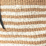 Raffia Calfskin Small Woody Striped Basket Bag Brown