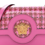Calfskin Vinyl Small Houndstooth La Medusa Crossbody Bag  Red Fuchsia