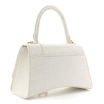 Calfskin Crocodile Embossed Small Hourglass Top Handle Bag White