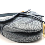 Oblique Embroidered Saddle Bag Denim Blue