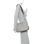 GG Supreme Monogram Textured Calfskin Web Large Attache Shoulder Bag Beige Blue