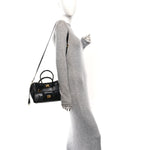 Calfskin Crocodile Embossed Mini Bel Air Carry All Bag Black