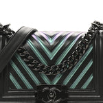Calfskin Painted Chevron Embossed Medium Boy Flap Black
