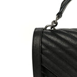 Sheepskin Matelasse Chevron Monogram Monochrome Medium College Bag Black