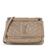 Crinkled Calfskin Matelasse Monogram Medium Niki Chain Satchel Gold Sand