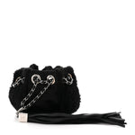 Fur Satin Drawstring Tassel Sac Cordon Shoulder Bag Black