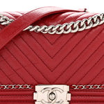 Aged Calfskin Chevron Quilted Medium Jacket Boy Flap Red