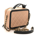 Caviar Quilted Small CC Filigree Vanity Case Beige Black