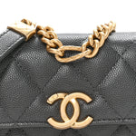 Caviar Quilted Bracelet On Chain Clutch Grey