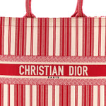 Canvas Embroidered Mykonos Large Striped Book Tote Red