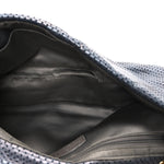 Metallic Crackled Calfskin Perforated Drill Flap Silver