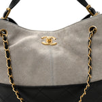 Suede Calfskin Shiny Lambskin Quilted Small Coco Base Shopping Bag Grey Black
