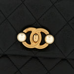 Glazed Calfskin Quilted Mini Pearl Side Flap Black