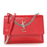 Calfskin Crocodile Embossed Medium Monogram Sunset Rouge Eros