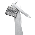 Canvas Embroidered Medium Plan De Paris Book Tote Grey Black