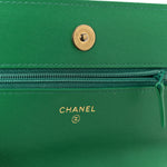 Lambskin Quilted Chanel 19 Wallet On Chain WOC Green