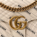 X BALENCIAGA Calfskin Matelasse Logo Print Small GG Marmont Shoulder Bag White