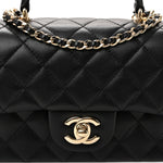 Lambskin Quilted Mini Top Handle Rectangular Flap Black
