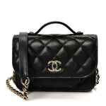 Caviar Quilted Business Affinity Clutch With Chain Black