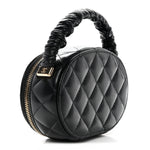 Lambskin Quilted Ruched Top Handle Vanity Case Black