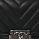 Lambskin Chevron Quilted Small Boy Flap Black