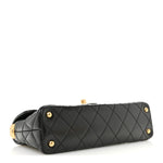 Lambskin Quilted Mini Flap Top Handle Bag Black