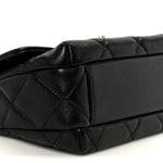 Shiny Lambskin Quilted Mini Pearl Logo Flap Black