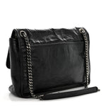 Crinkled Calfskin Monogram Medium Niki Chain Satchel Black
