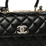 Lambskin Crystal Quilted Mini Trendy CC Dual Handle Flap Bag Black