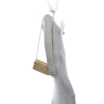 Calfskin Satin Bead Embroidery Lady Dior Clutch Gold Yellow