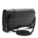 Shiny Calfskin Monochrome Crocodile Embossed Hourglass Chain Bag Black