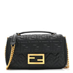 Nappa Small FF Embossed Mid Chain Baguette Black