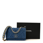 Denim Quilted Chanel 19 Wallet On Chain WOC Blue