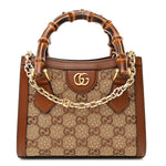 New Canvas Charisma Calfskin Crystal GG Monogram Mini Diana Tote Bag Camel Ebony