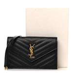 Grain De Poudre Matelasse Chevron Monogram Envelope Chain Wallet Black