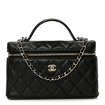 Caviar Quilted Top Handle Slim Vanity With Chain Black