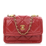 Shiny Lambskin Quilted Extra Mini Flap Red