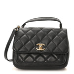 Calfskin Quilted Top Handle Flap Black
