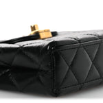 Shiny Aged Calfskin Quilted Mini Nano Kelly Shopper Black