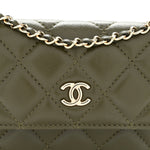 Lambskin Quilted Clutch With Chain Green