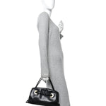 Smooth Calfskin Eyelet Small Top Handle Bag Black