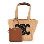 Raffia Calfskin Triomphe Cube Tote Natural Black