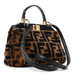 Shearling Nappa Macro FF 1974 Mini Peekaboo Iconic Satchel Tobacco Black