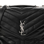 Calfskin Y Quilted Monogram Medium Loulou Chain Satchel Black