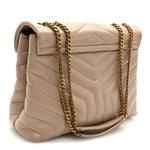 Calfskin Y Quilted Monogram Medium Loulou Chain Satchel Dark Beige